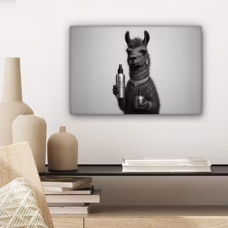 Lama - Flessen - Zwart - Wit canvas 2cm klein -closeup_print_DE
