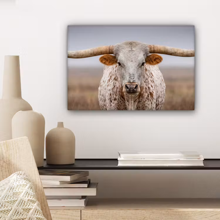 Longhorn - Grasveld - Dier canvas 2cm klein -closeup_print_DE
