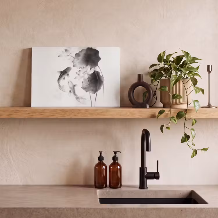 Lotusbloemen - Vissen - Bladeren - Zwart canvas 2cm klein -sfeer6