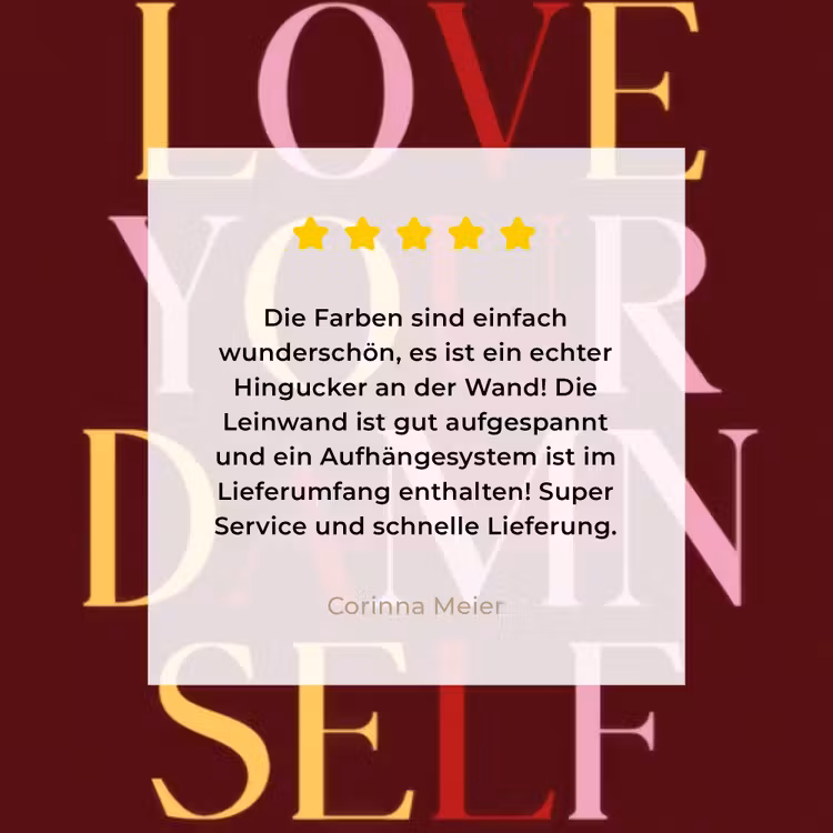 Love your damn self - Kleurrijk - Bordeaux canvas 2cm klein -sfeer3
