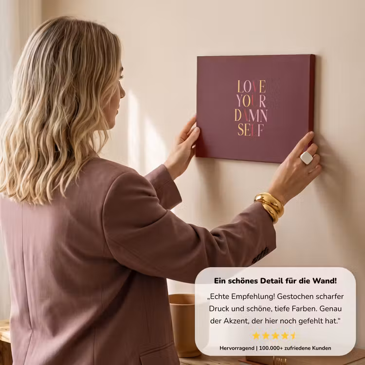 Love your damn self - Kleurrijk - Bordeaux canvas 2cm klein -sfeer3