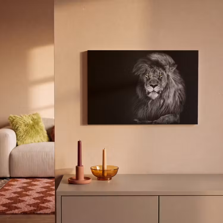 Leeuw - Ogen - Oranje - Zwart wit - Dieren - Portret canvas 2cm klein -sfeer1