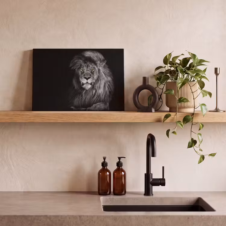 Leeuw - Ogen - Oranje - Zwart wit - Dieren - Portret canvas 2cm klein -sfeer3