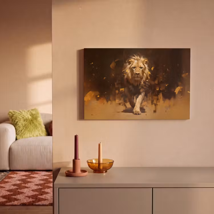 Leeuw - Geschilderd - Abstract - Goud canvas 2cm klein -sfeer1