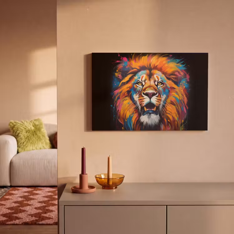 Leeuw - Graffiti - Dieren - Zwart canvas 2cm klein -sfeer1
