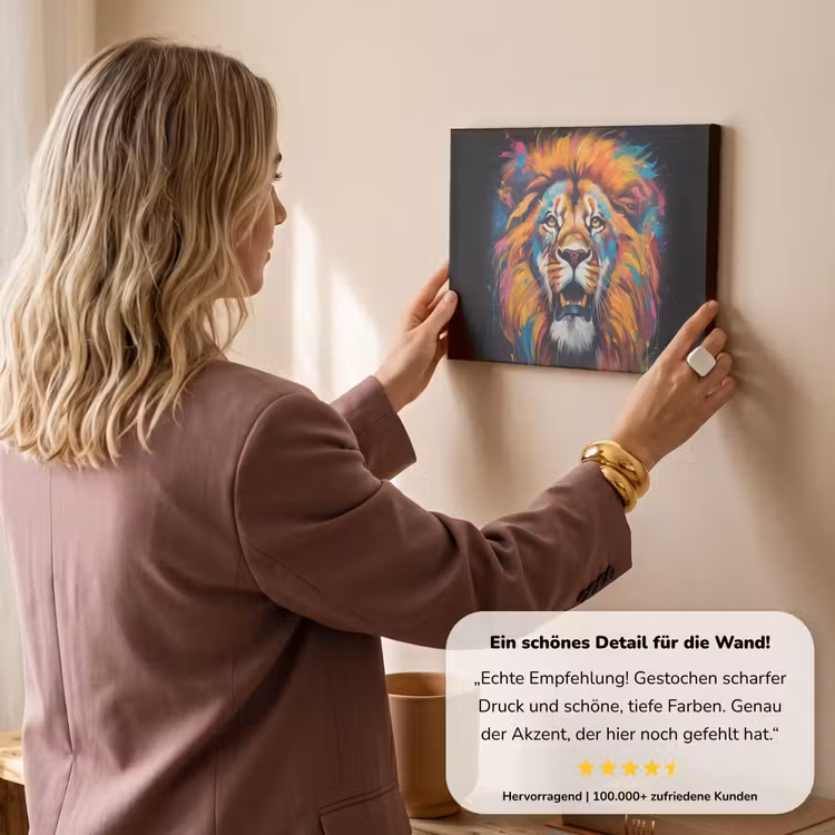 Leeuw - Graffiti - Dieren - Zwart canvas 2cm klein -sfeer3
