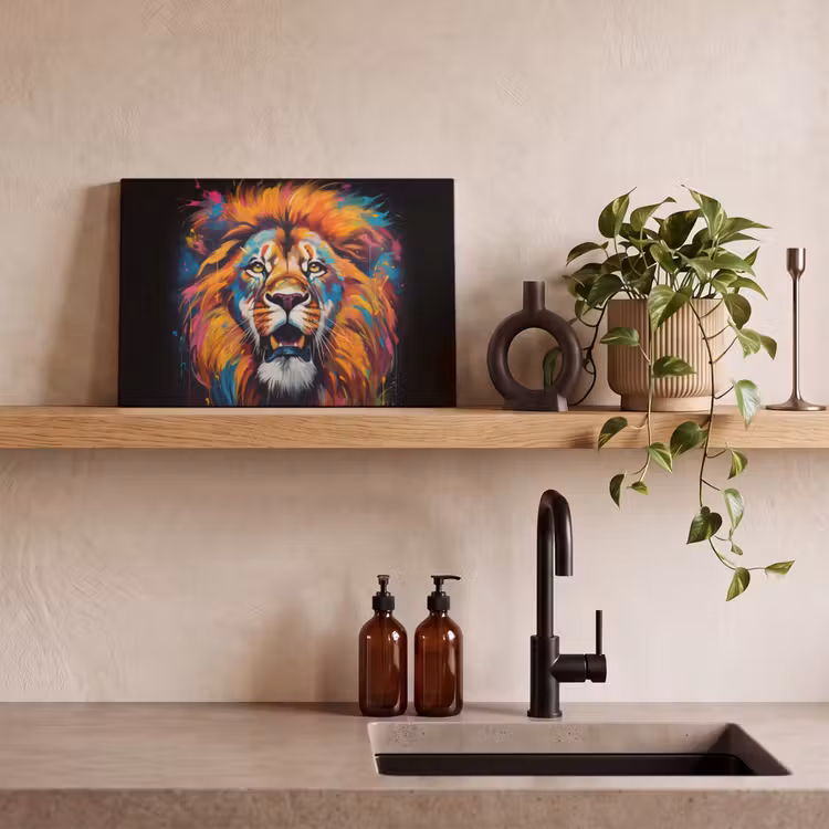 Leeuw - Graffiti - Dieren - Zwart canvas 2cm klein -closeup_print_DE