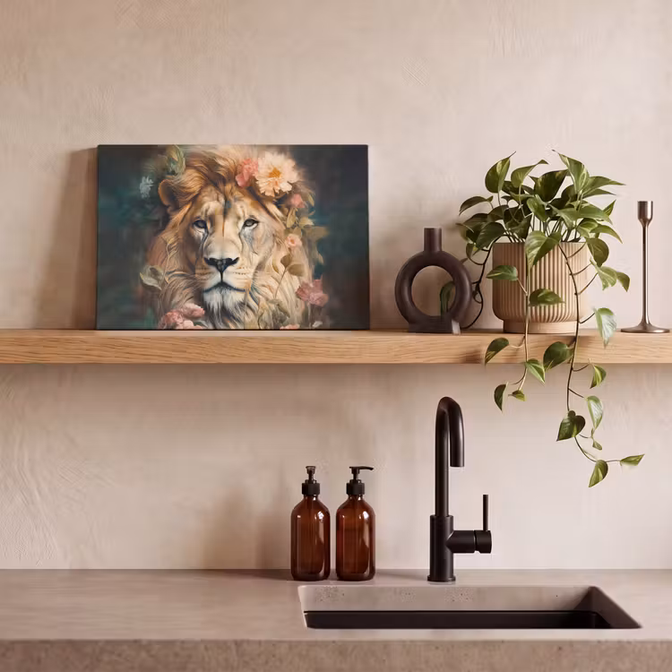 Leeuw - Leeuwenkop - Wilde dieren - Bloemen canvas 2cm klein -closeup_print_DE