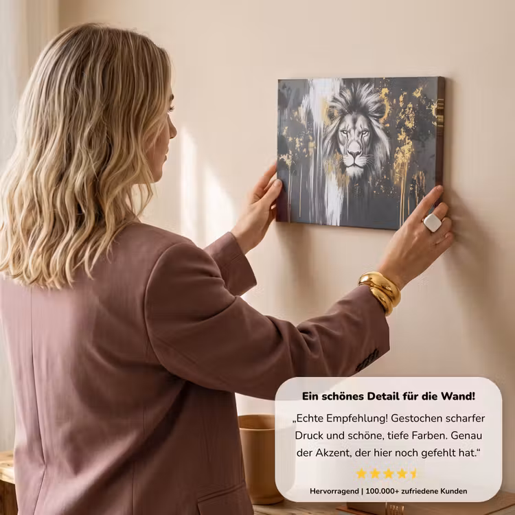 Leeuw - Portret - Verfspatten - Grijs canvas 2cm klein -sfeer3