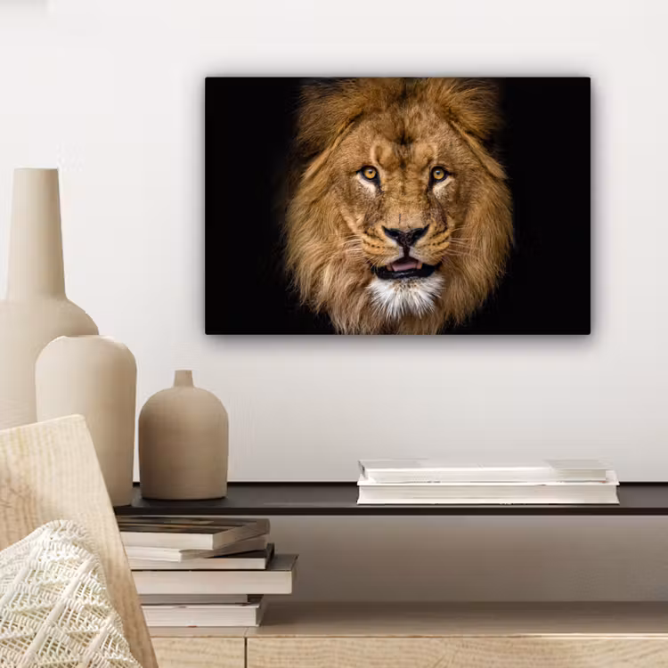 Leeuw - Portret - Zwart - Dieren canvas 2cm klein -sfeer6