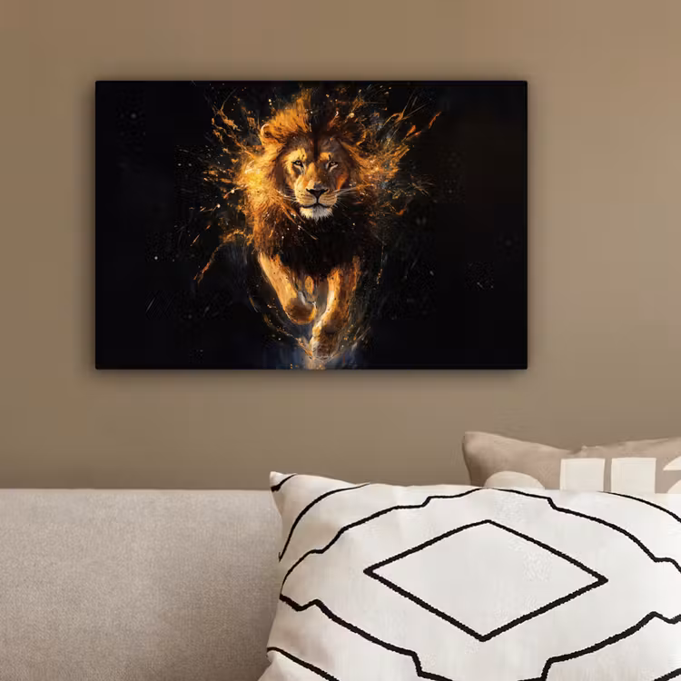 Leeuw - Zwart - Oranje - Verf canvas 2cm klein -sfeer3