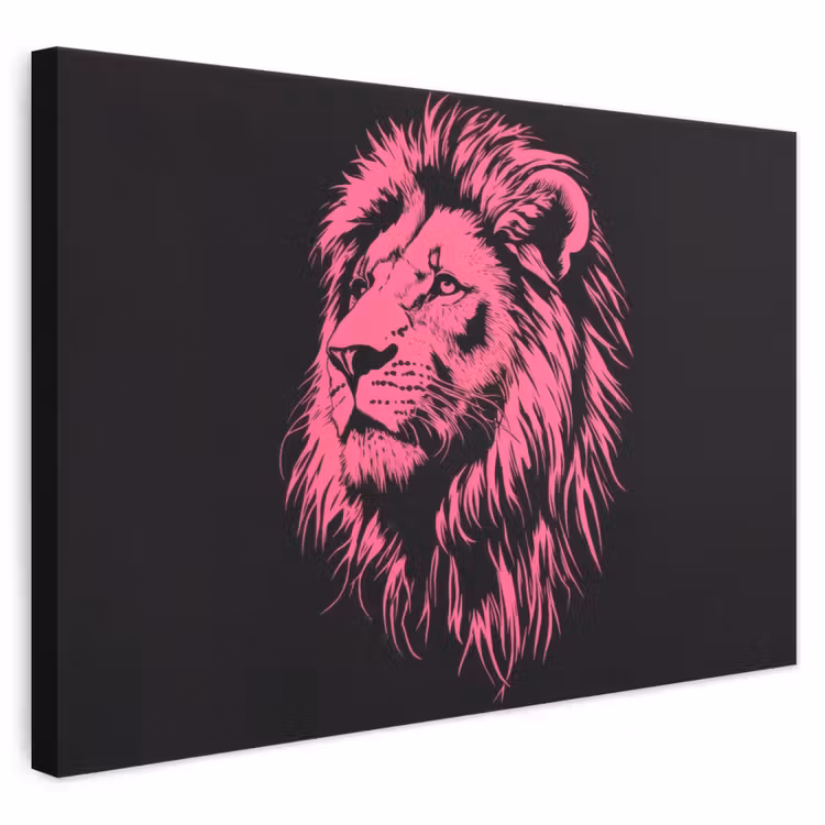 Leeuw - Zwart - Roze - Neon canvas 2cm klein -3d