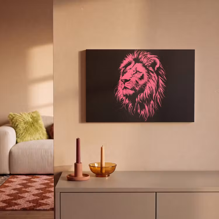 Leeuw - Zwart - Roze - Neon canvas 2cm klein -sfeer1
