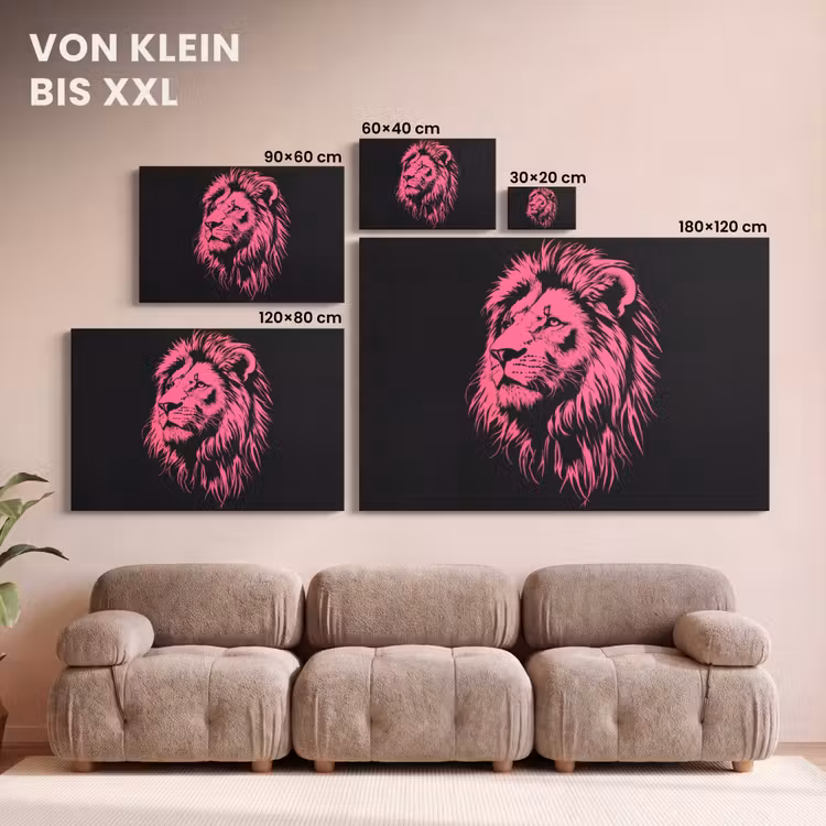 Leeuw - Zwart - Roze - Neon canvas 2cm klein -Xsfeer8_DE