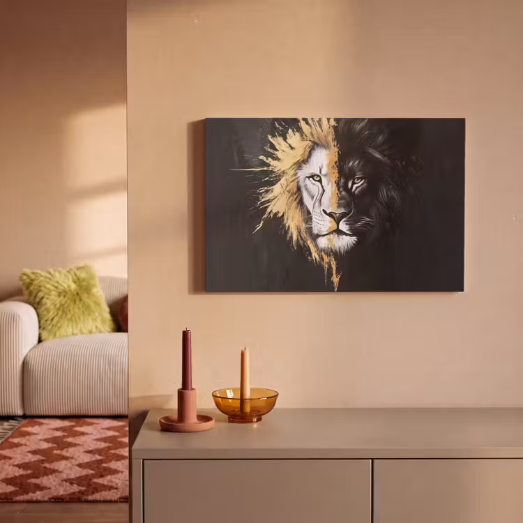 Leeuw - Gesplitst - Zwart - Lijn canvas 2cm klein -sfeer1
