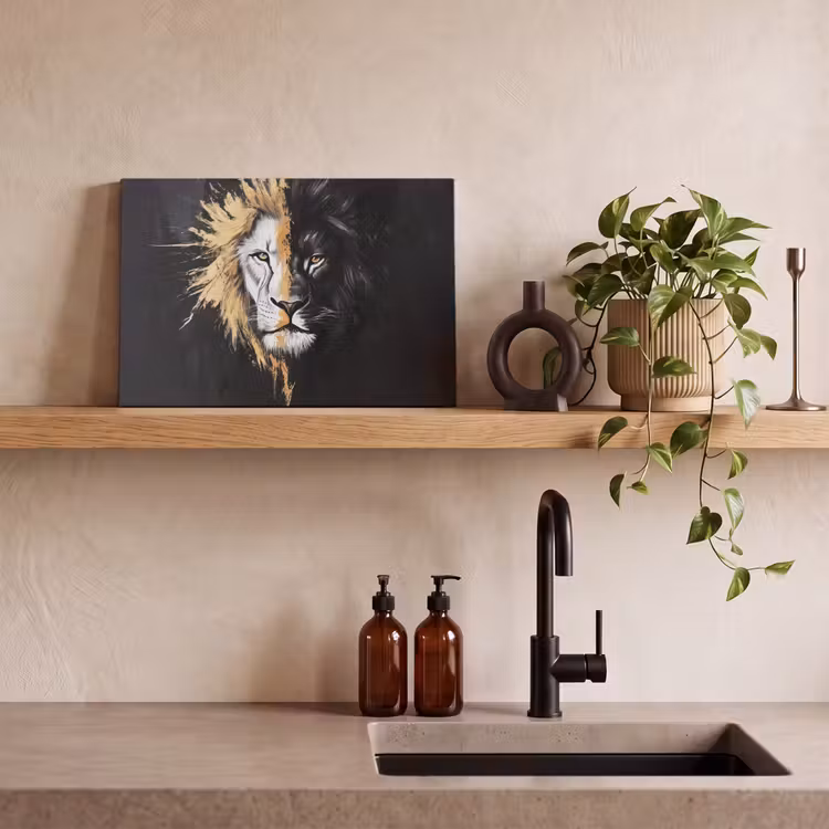 Leeuw - Gesplitst - Zwart - Lijn canvas 2cm klein -sfeer3