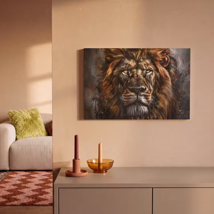 Leeuw - Dieren - Portret - Zwart - Luxe canvas 2cm klein -sfeer1