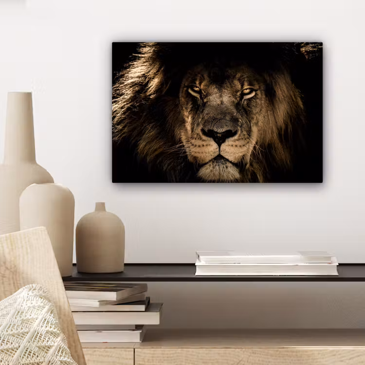 Leeuw - Dieren - Zwart - Portret canvas 2cm klein -sfeer6
