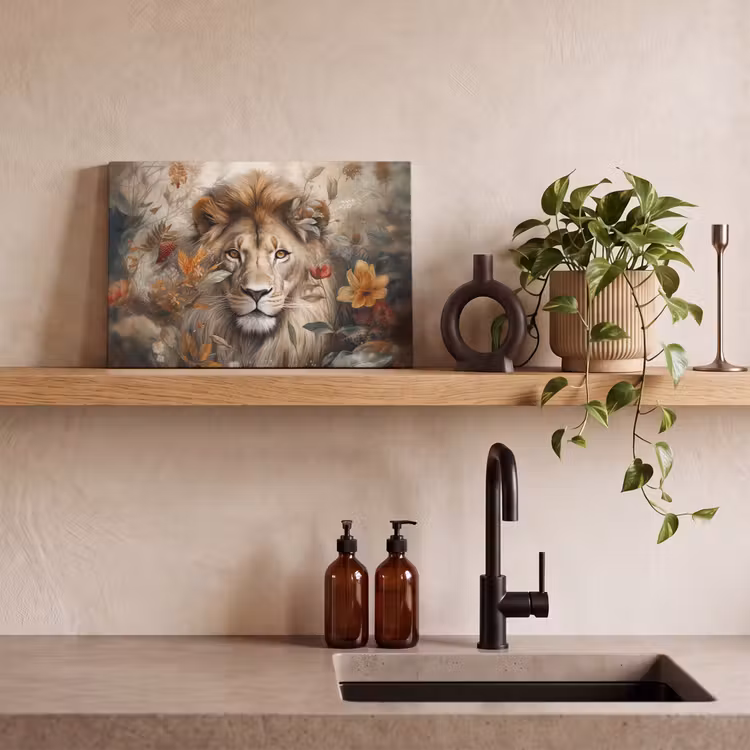 Leeuw - Wilde dieren - Planten - Natuur - Bloemen canvas 2cm klein -sfeer3