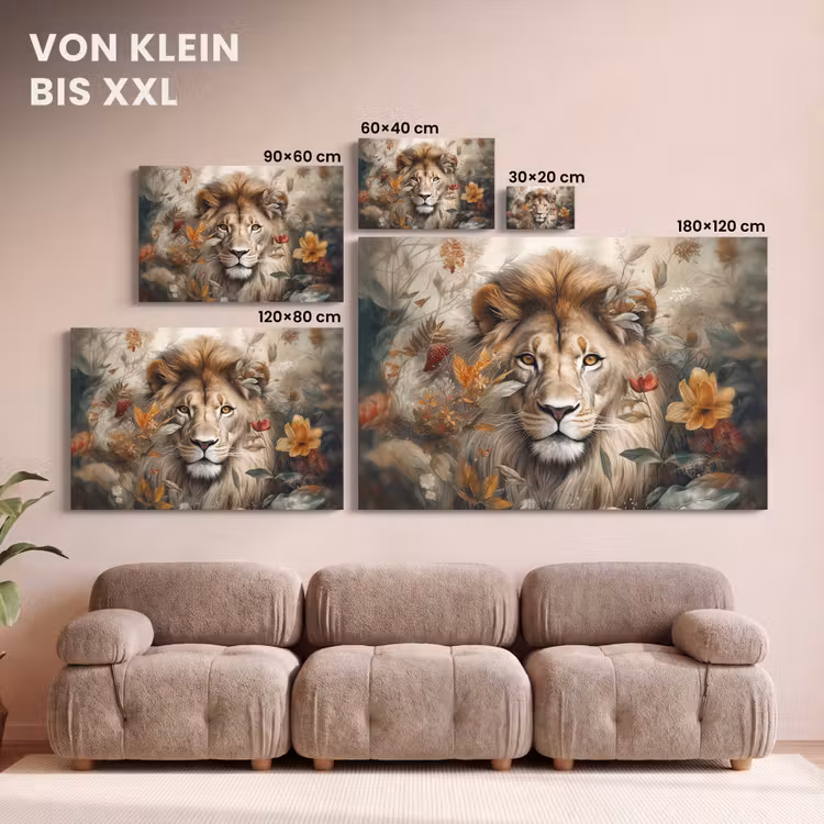 Leeuw - Wilde dieren - Planten - Natuur - Bloemen canvas 2cm klein -Xsfeer8_DE