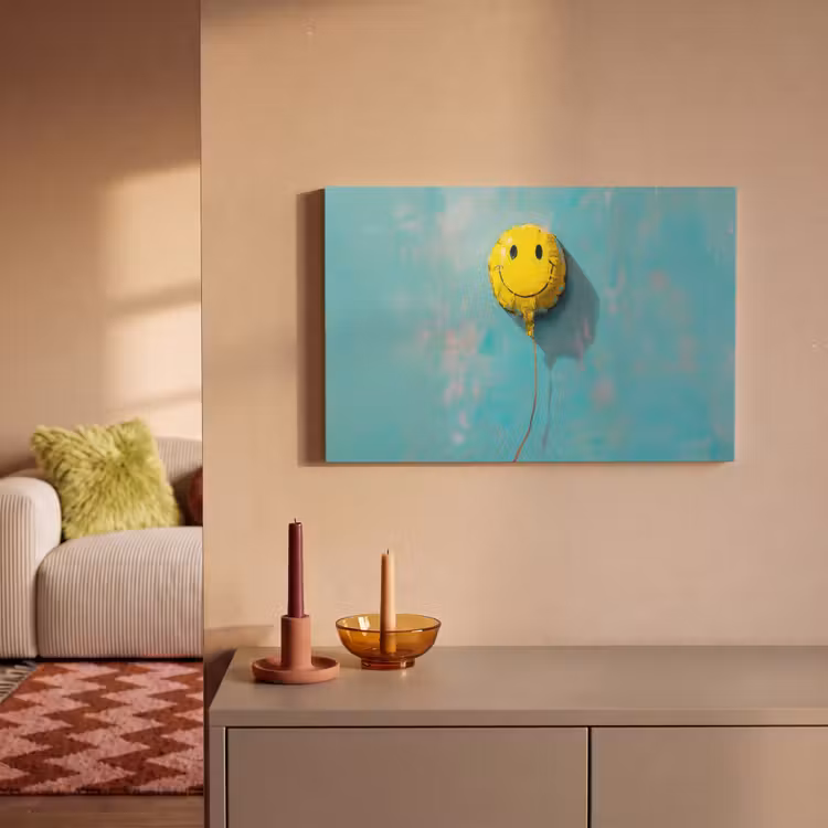 Ballon - Geel - Smiley canvas 2cm klein -sfeer1