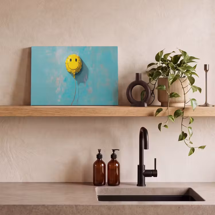 Ballon - Geel - Smiley canvas 2cm klein -sfeer3