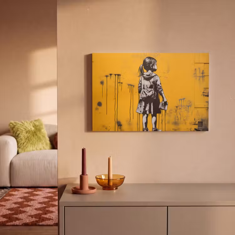 Meisje - Boek - Gele Muur - Graffiti canvas 2cm klein -sfeer1