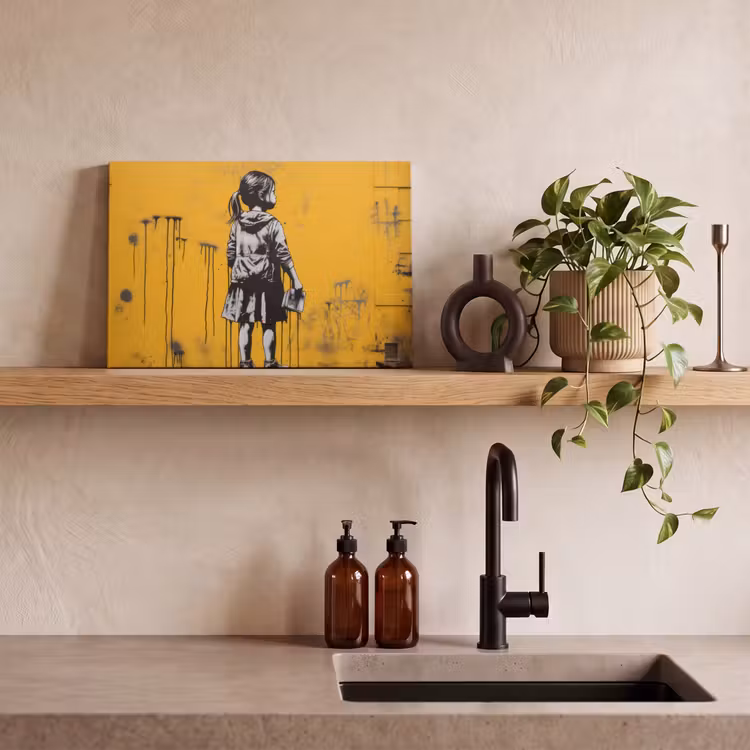 Meisje - Boek - Gele Muur - Graffiti canvas 2cm klein -sfeer6