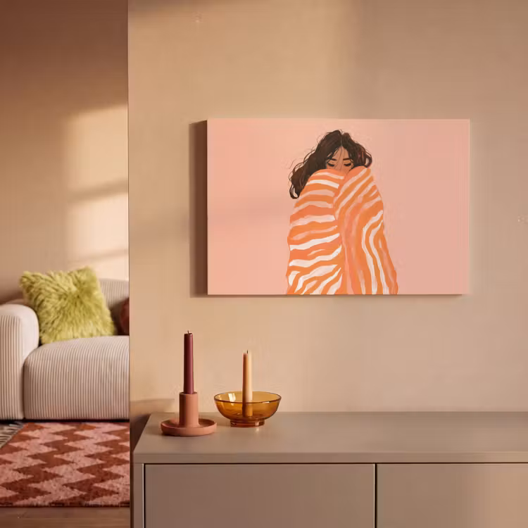 Meisje - Deken - Gestreept - Oranje canvas 2cm klein -sfeer1