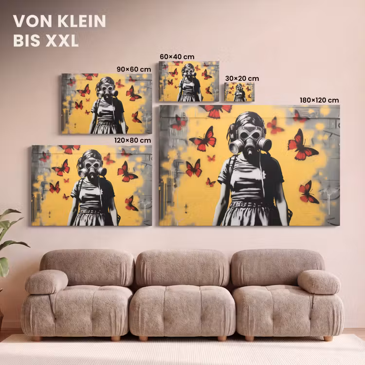 Meisje - Gasmasker - Vlinders - Graffiti canvas 2cm klein -Xsfeer8_DE