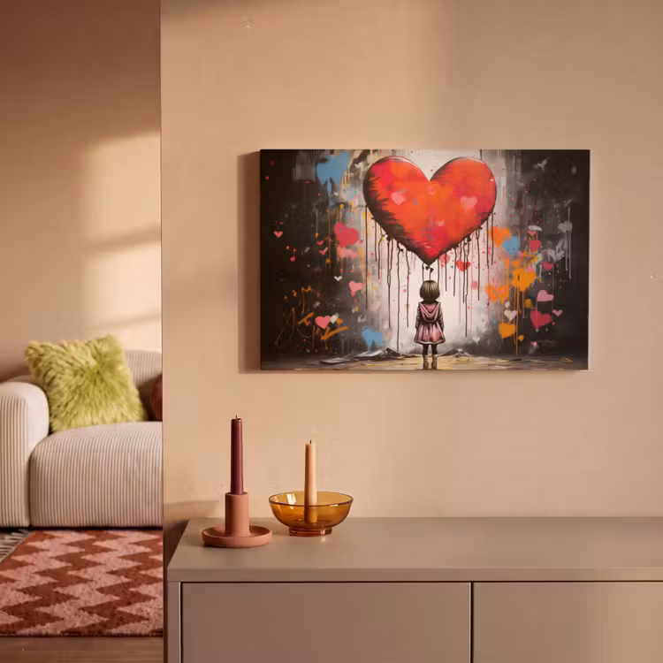Meisje - Hart - Graffiti - Kunst - Kleuren - Rood canvas 2cm klein -sfeer1