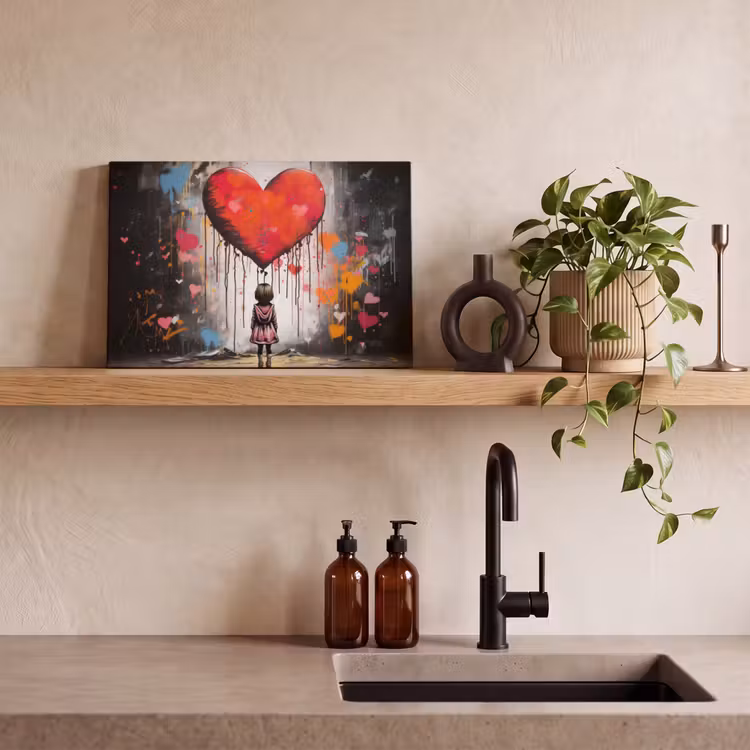Meisje - Hart - Graffiti - Kunst - Kleuren - Rood canvas 2cm klein -sfeer6
