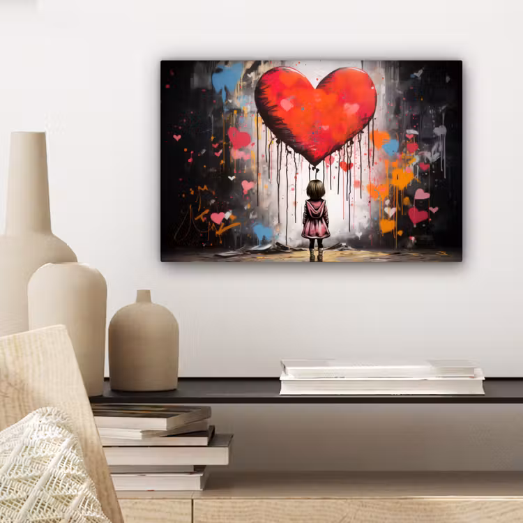 Meisje - Hart - Graffiti - Kunst - Kleuren - Rood canvas 2cm klein -closeup_print_DE