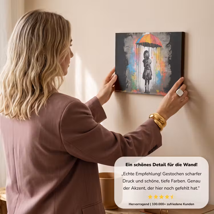 Meisje - Kunst - Paraplu - Graffiti - Kleuren - Muur canvas 2cm klein -Xsfeer7_DE