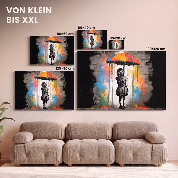 Meisje - Kunst - Paraplu - Graffiti - Kleuren - Muur canvas 2cm klein -Xsfeer8_DE