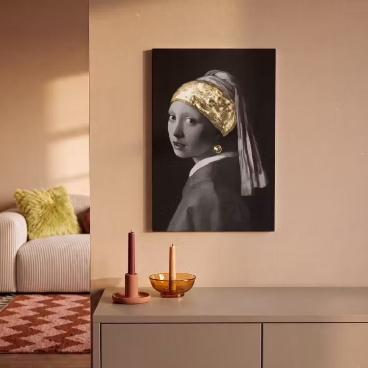 Meisje met de parel - Johannes Vermeer - Goud canvas 2cm klein -sfeer1
