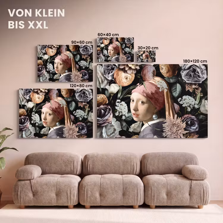 Meisje met de parel - Bloemen - Vermeer - Pastel - Kunstwerk - Schilderij - Oude meesters canvas 2cm klein -Xsfeer8_DE