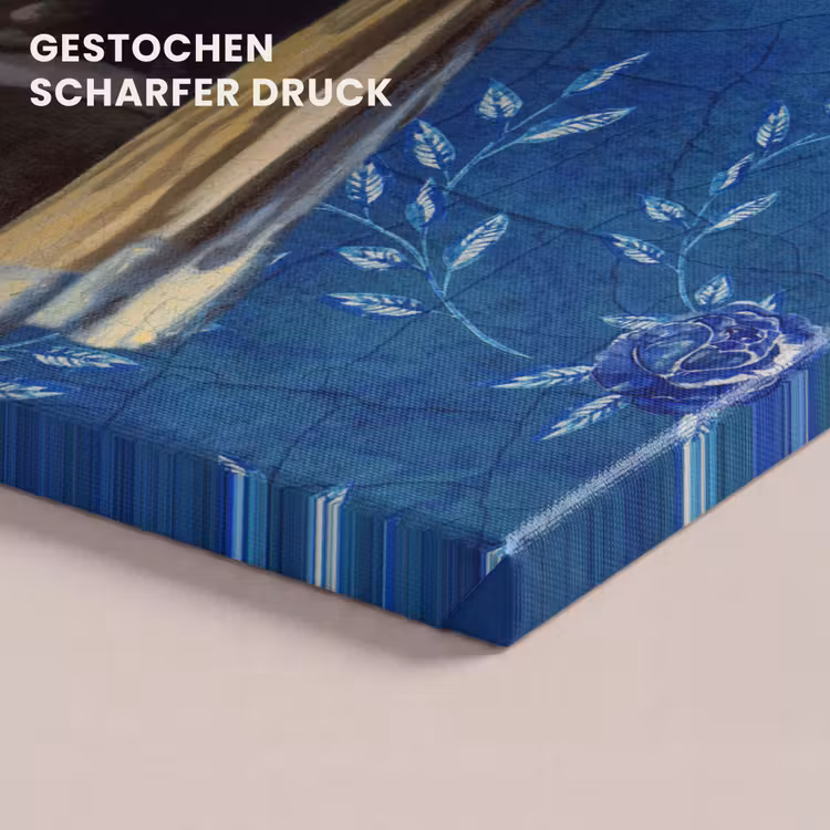 Meisje met de parel - Delfts blauw - Vermeer - Bloemen - Schilderij - Oude meesters canvas 2cm klein -closeup_print_DE