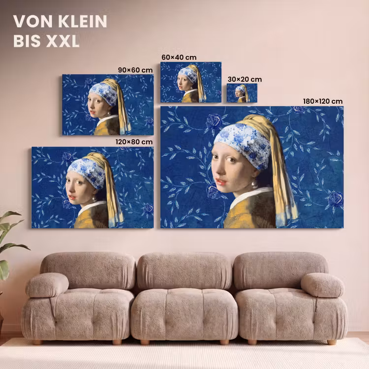 Meisje met de parel - Delfts blauw - Vermeer - Bloemen - Schilderij - Oude meesters canvas 2cm klein -Xsfeer8_DE