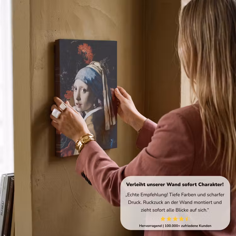 Meisje met de parel - Johannes Vermeer - Bloemen - Rood canvas 2cm klein -Xsfeer7_DE