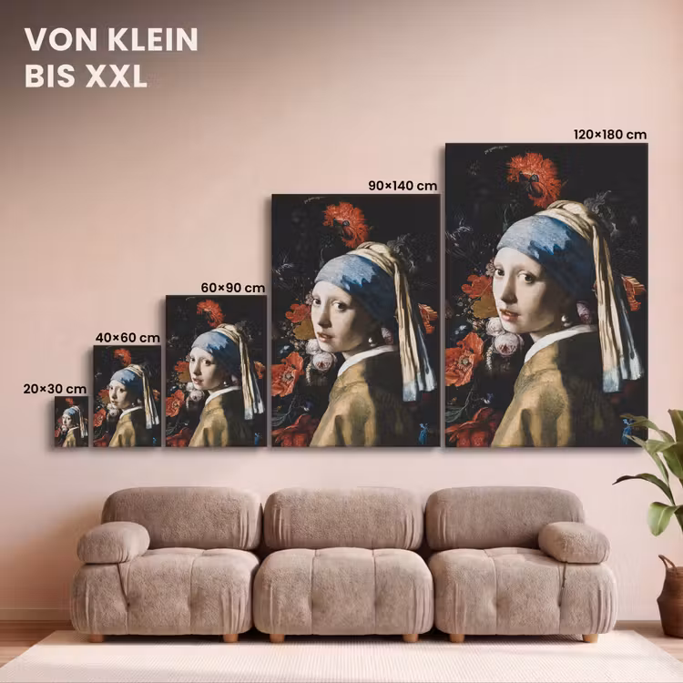 Meisje met de parel - Johannes Vermeer - Bloemen - Rood canvas 2cm klein -Xsfeer8_DE