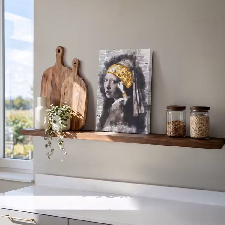 Meisje met de parel - Johannes Vermeer - Krant - Goud canvas 2cm klein -atmosphere_sfeer3_global