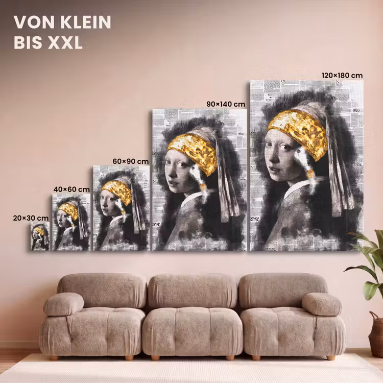 Meisje met de parel - Johannes Vermeer - Krant - Goud canvas 2cm klein -Xsfeer8_DE