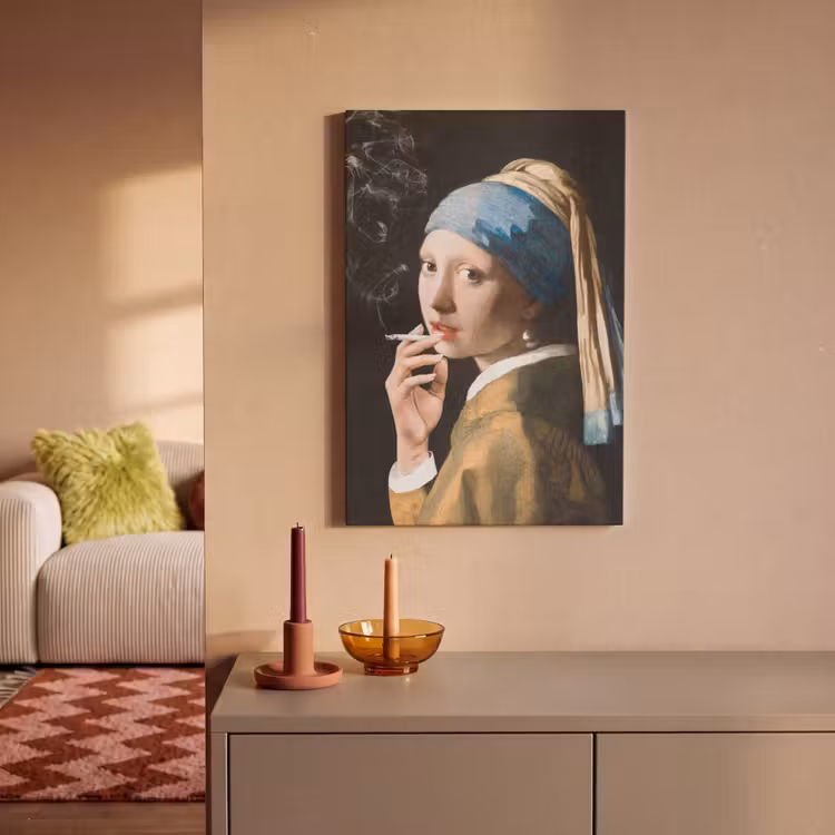 Meisje met de parel - Johannes Vermeer - Sigaretten canvas 2cm klein -sfeer1