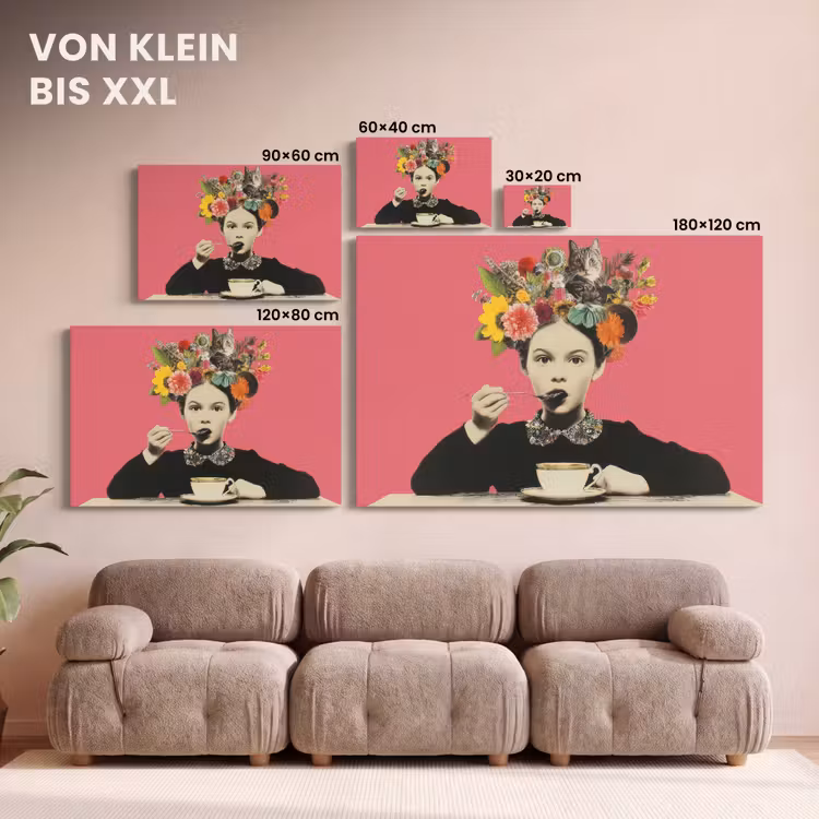 Meisje - Kopje - Bloemen - Roze canvas 2cm klein -Xsfeer8_DE