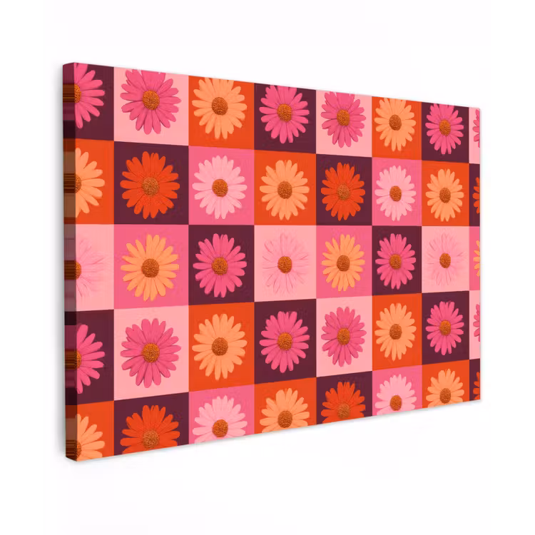 Madeliefjes - Dambord - Retro - Roze - Oranje canvas 2cm klein 34 -z3d