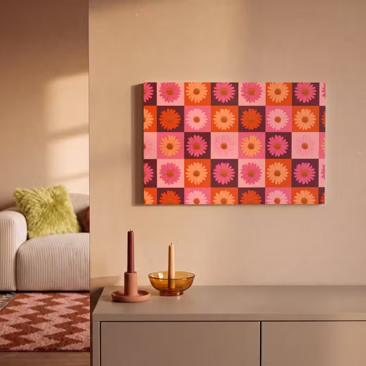 Madeliefjes - Dambord - Retro - Roze - Oranje canvas 2cm klein 34 -sfeer1