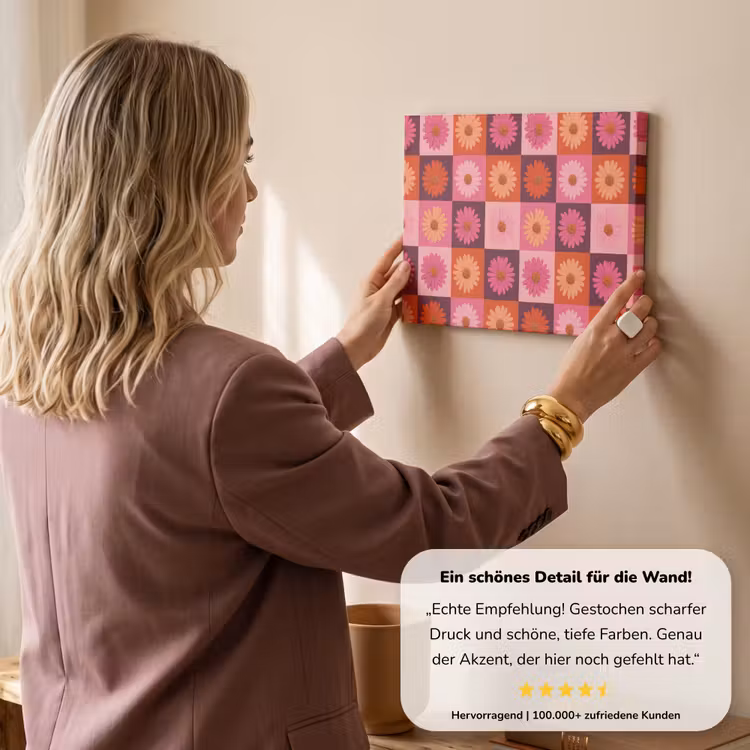 Madeliefjes - Dambord - Retro - Roze - Oranje canvas 2cm klein 34 -sfeer3