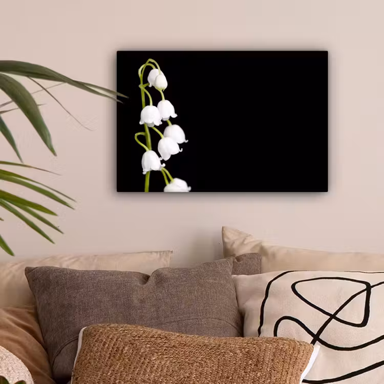 Lelietjes van dalen - Bloemen - Zwart - Flora canvas 2cm klein -sfeer1