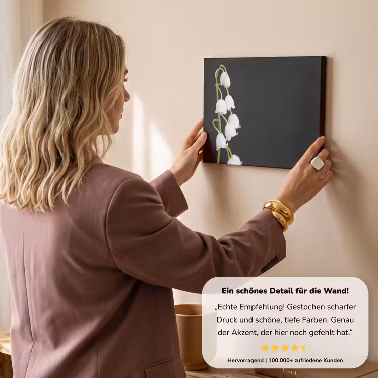 Lelietjes van dalen - Bloemen - Zwart - Flora canvas 2cm klein -sfeer3